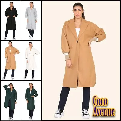 Buy Ladies Italian Long Coat Ribbed Cuff Stripe LongSleeve Fully Lined Winter Jacket • 27.56£