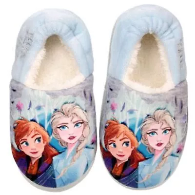 Buy Girls Disney Frozen Princess Anna & Elsa Glitter Slip On Slippers Uk Size 6-12 • 11.95£