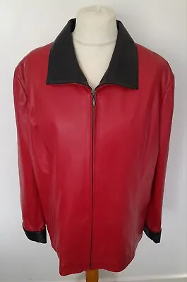 Buy Very Soft REAL LEATHER Jacket RED With BLACK Collar Cuffs Size UK 20/22 • 74.99£