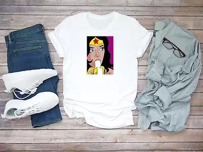 Buy Wonder Woman With Banana Superhero Short Sleeve White Men's T Shirt D379 • 9.92£