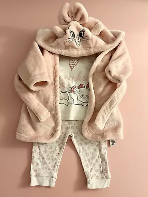 Buy Disney Marie Three Piece Pyjama Set With Matching Dressing Gown Size 3-6 Months • 8£