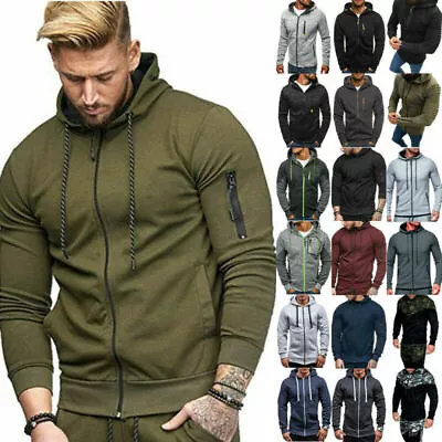 Buy Mens Zip-Up Hooded Coat Casual Jacket Hoodie Sweatshirt Gym Sports Outwear Tops • 15.35£