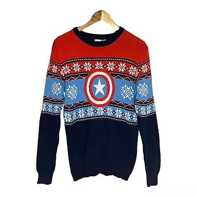 Buy Primark Marvel CAPTAIN AMERICA Men's Knitted Christmas Jumper  Size M • 15£
