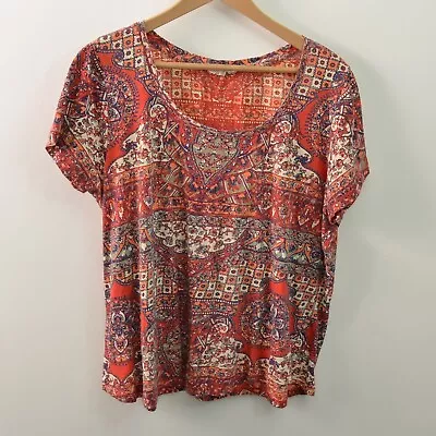 Buy Lucky Brand T-Shirt Womens 1X Red Short Sleeve Cotton Blend • 17.35£