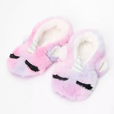 Buy Claire's Accessories Fluffy Glitter Unicorn Slippers Girls L/XL 7-12yrs - NEW • 5.95£