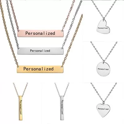 Buy Personalized Stainless Steel Name Bar Pendant Necklace Custom Chain Jewelry Gift • 3.95£