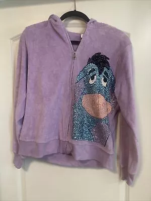 Buy Disney Store Womens Sweatshirt Eeyore Sequined Zip Up Hoodie Purple Size XS • 28.81£