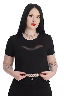 Buy BANNED Apparel Womens Black Gothic Punk Cropped Bat Dreamology Top • 27.99£