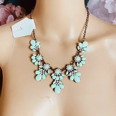 Buy NEW Mint Pastel Green Diamanté Necklace Prom Festival Jewellery • 4.99£