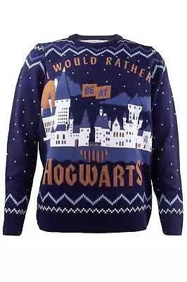 Buy Harry Potter Christmas Jumper Rather Be At Hogwarts New Official Unisex Blue • 28.95£