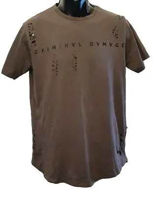 Buy CRIMINAL DAMAGE T-shirt Distressed Look Size Small Casual Tee Top Ripped Torn • 8.99£