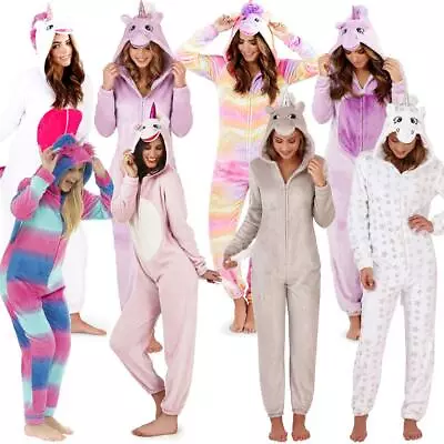 Buy Ladies Unicorn Fleece All In One Adult Womens Jumpsuit Costume Pyjamas Size 8-22 • 17.95£