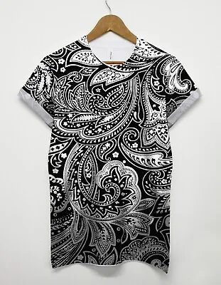 Buy Paisley All Over T Shirt Printed Pattern Monochrome Retro Indie Tee Top Summer • 20£
