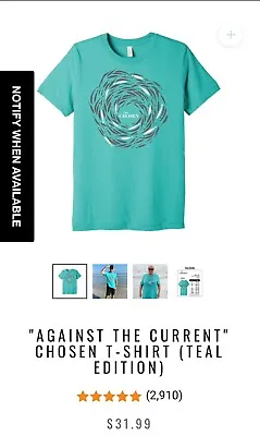 Buy The Chosen Series, V-Neck “Against The Current” Tshirt Teal Fish Logo Unisex 2XL • 30.29£