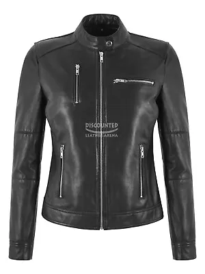 Buy Ladies Biker Style Black Real Leather Casual Multiple Zip Pocket Fashion Jacket • 79.99£