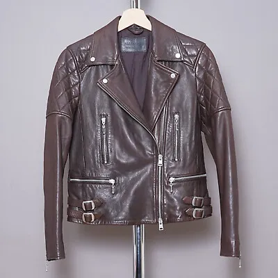 Buy ALL SAINTS Womens ARMSTEAD Leather Jacket UK 10 US 6 EU 38 Brown Moto Biker • 149.99£