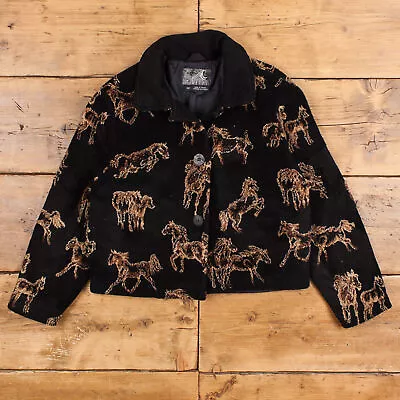 Buy Vintage Tsunami Basic Jacket Jacket S 90s Horse Animal Fleece Black Womens • 44.99£