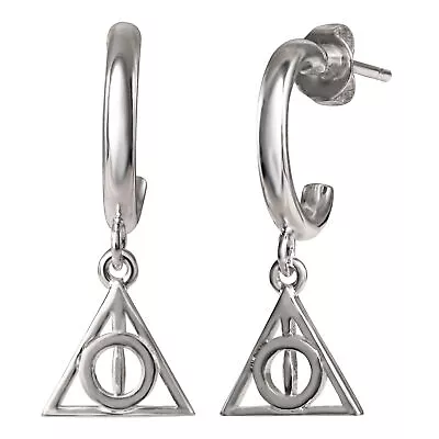 Buy Harry Potter Silver Plated Earrings With Dangle Deathly Hallows Charm • 28.94£
