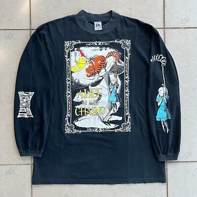 Buy Vintage 1992 Alice In Chains Alice In Wonderland Long Sleeve T Shirt XL Grunge • 1,146.78£