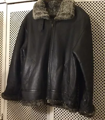 Buy Original Shearling Flying Jacket Size Large Mens Leather Sheepskin Dark Brown • 59.99£