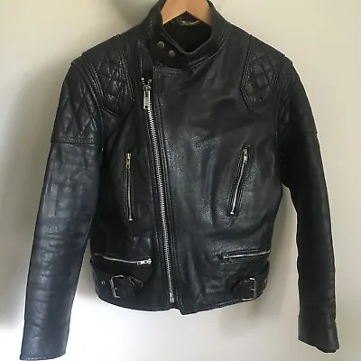 Buy Stylish Vintage Black 80s Leather Motorcycle Biker Jacket • 30£