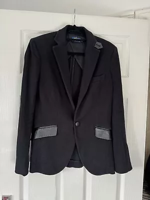 Buy Ralph Lauren Black Fitted Blazer Jacket With Leather Pockets US4 UK8 • 35£