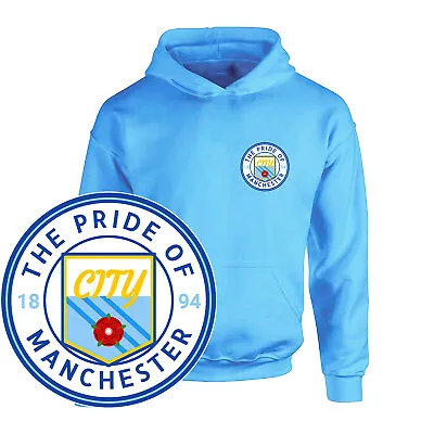 Buy Childrens CITY Pride Of Manchester Fanmade Pocket Crest Hoodie Kids • 22.95£