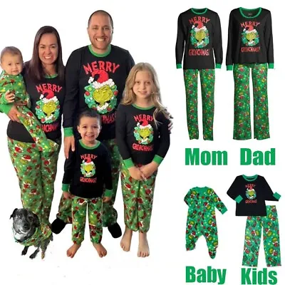 Buy UK Family Matching Christmas Pyjamas Grinch Adult Kids Nightwear Pajamas Pjs Set • 7.42£