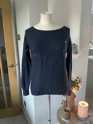 Buy Next Size 8 Navy Jumper Sequin Design & Glittery Elbow Pads Ideal For Christmas • 4.50£