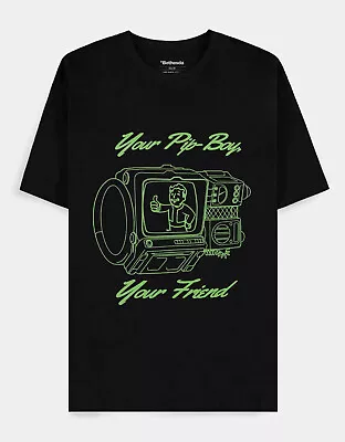 Buy Official Fallout Your Pip-boy Your Friend Vault Boy Print Black T-shirt • 19.99£