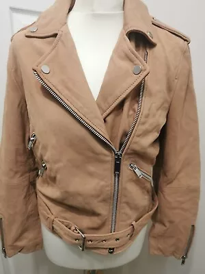 Buy MANGO Genuine Leather Zip And Buckle Detail Biker Jacket In Tan Size M • 55£