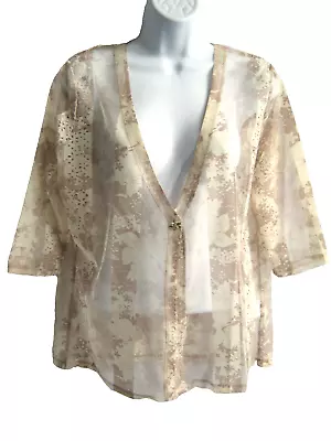 Buy MICHELE HOPE Beautiful Sheer Cream Pink Floral Shacket Jacket Top Size 14 16 NWT • 9.99£