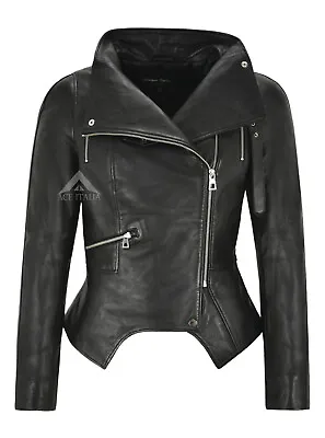 Buy Jennifer Ladies Fashion Leather Jacket Black Cropped Notch Bottom Real Leather • 93.41£