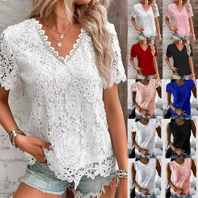 Buy Plus Size 20 Women Lace Sexy T Shirt Blouse Ladies Summer Short Sleeve Tunic Top • 3.19£