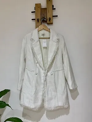 Buy NWT Joanna Hope Cotton Blend Woven Longline White Dress Blazer Jacket UK 14 • 29.95£