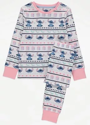 Buy Disney Lilo And Stitch Long Sleeve Pyjamas White & Pink Sizes 3-4 7-8 11-12 New • 14.99£