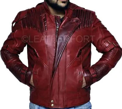 Buy Guardians Of The Galaxy 2 Star Lord Chris Pratt Maroon Real Leather Jacket • 69.99£