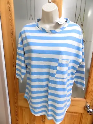 Buy LADIES T-SHIRT TOP F&F Size 6 Oversize Ladies Blue/White Stripe Cotton NEW TAGS • 6.99£