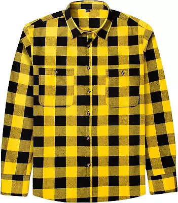 Buy J.VER Mens Yellow Flannel Checked Shirt Long Leeve Regular Fit Winter Warm Plaid • 25.46£