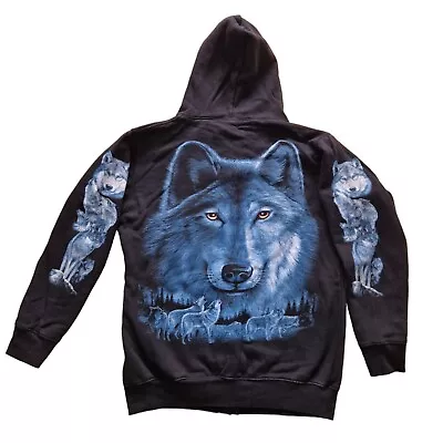 Buy Wild Unisex Full Zip Wolf Graphic Print Hoodie Slight Shrinking As Seen - Size M • 24.99£