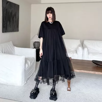 Buy Womens Retro Skirts Summer Yamamoto Japanese Black Mesh Long Slim Shirt Dress. • 53.87£