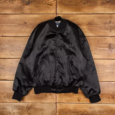 Buy Vintage Holloway Varsity Jacket 2XL 90s Bomber USA Made Satin Black Snap • 31.49£