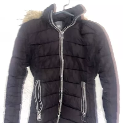 Buy Women’s Black Puffer Jacket From Studio Uk 8 Hooded Warm Coat  • 11£