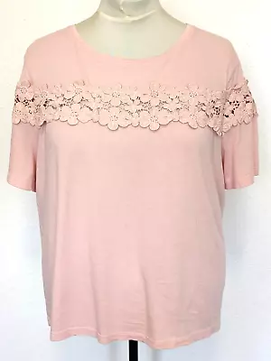 Buy Roman Pink T Shirt W/ Floral Lace Cut Out & Short Sleeves Preloved Size - UK 20 • 6.95£