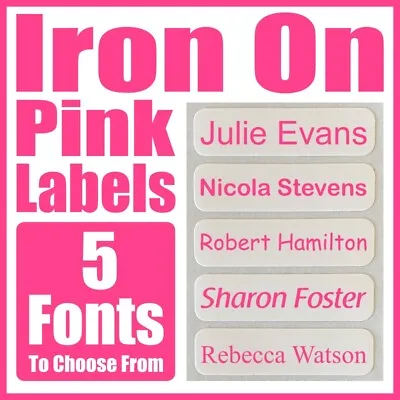 Buy Pink Iron On Name Labels Personalised School Uniform Care Homes Clothes Tapes • 15.29£