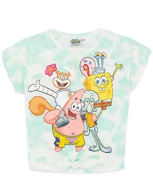 Buy SpongeBob SquarePants Tie Dye T-Shirt Girls Kids Front Tie Blue Top • 11.99£