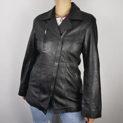 Buy Infinity Leather Longline Jacket Best Fit 14 16 Vintage 90s Zip Up Goth Grunge • 29.99£