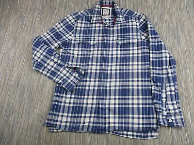 Buy Crew Clothing Shirt Mens Medium Blue Plaid Check Logo Coastal Fit Flannel Cotton • 9.50£