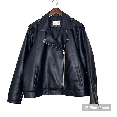 Buy Universal Thread Black Faux Leather Moto Jacket Oversized Full Zip Womens XXL • 28.39£