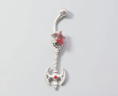 Buy Gothic Emo Style Navel Belly Bar Axe Red Star Stone Body Jewellery • 4.49£